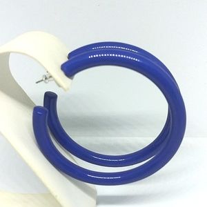 🌟 SOLD🌟 BLUE Acrylic Hoop Earrings Large 2.5 Inch 80s retro